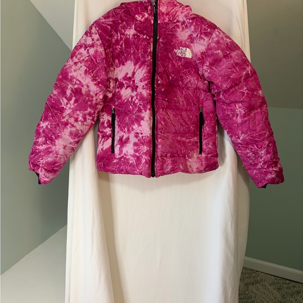 North Face Girls Reversible Black Jacket with Pink inside size M - Picture 4 of 9